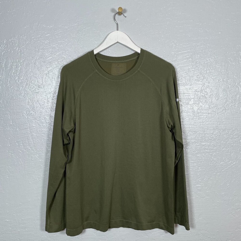 Fabletics Men L Olive Green The Training Day Long Sleeve Shirt Crew Athleisure